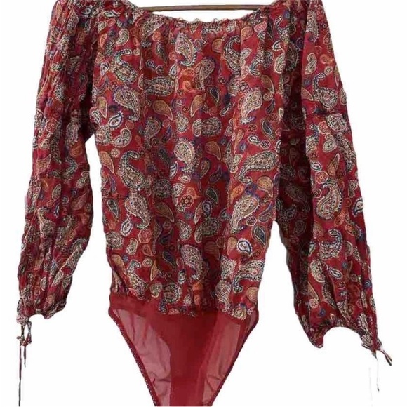 Free People Tops - 🌸 Free People Intimately Bodysuit | Paisley Print | Off-Shoulder | Size Small